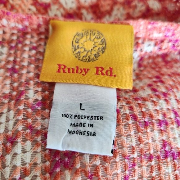 Ruby Rd Cardigan Women Size LARGE Orange Red‎ Mesh Lace Shrug Open Front Boho - Picture 6 of 13